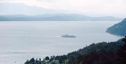 View of ferry from Mayne Island Tower