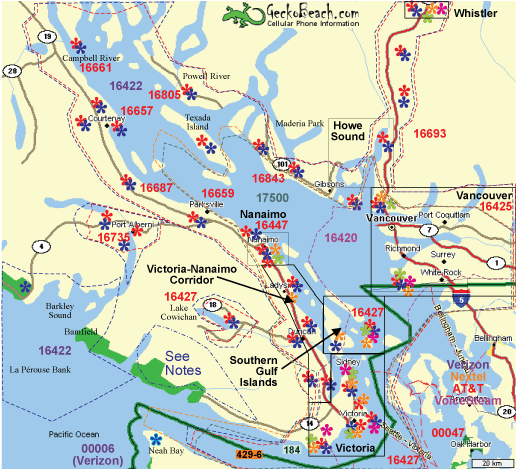 Southwestern B C Marine Cellular Equipment Locations